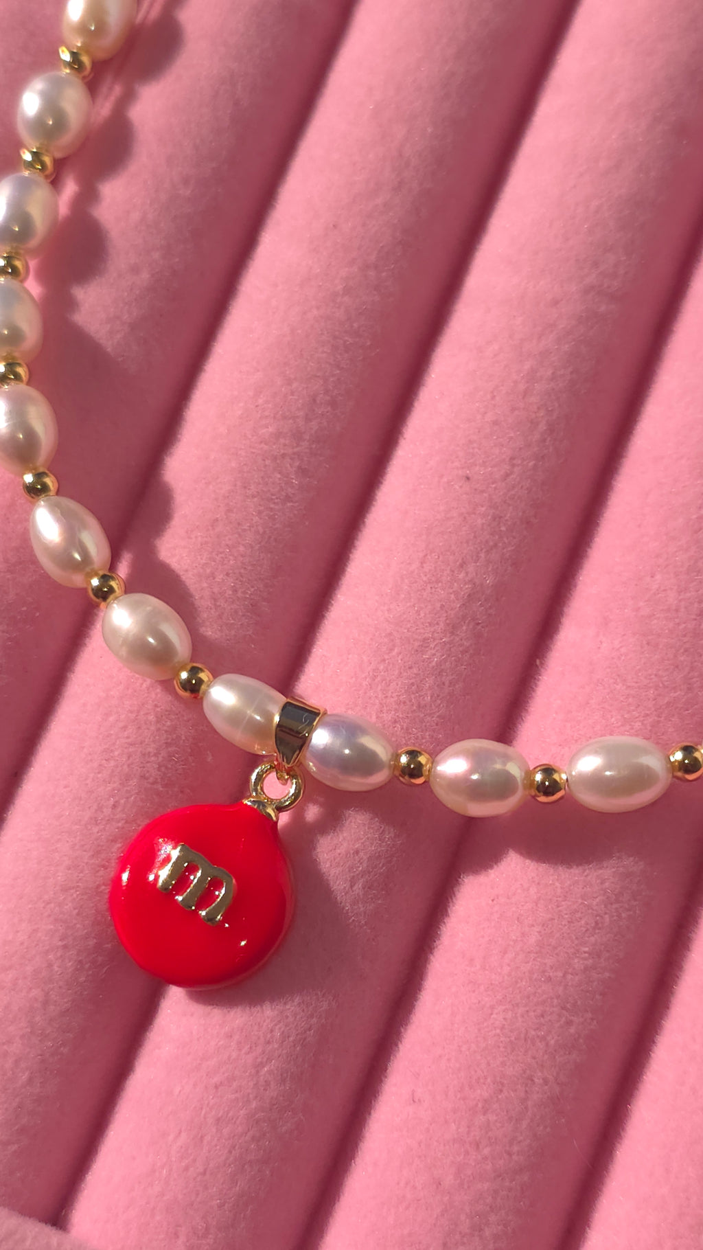 Natural Freshwater pearls choker with m&m's pendant