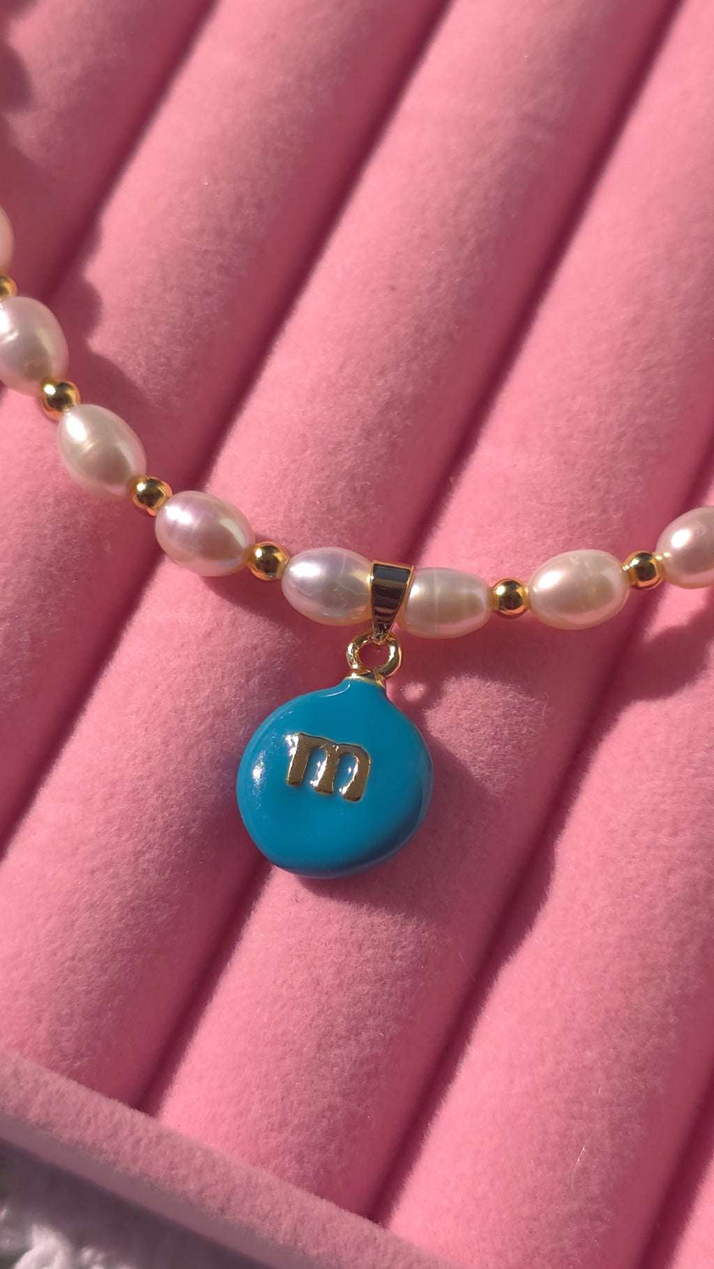 Natural Freshwater pearls choker with m&m's pendant