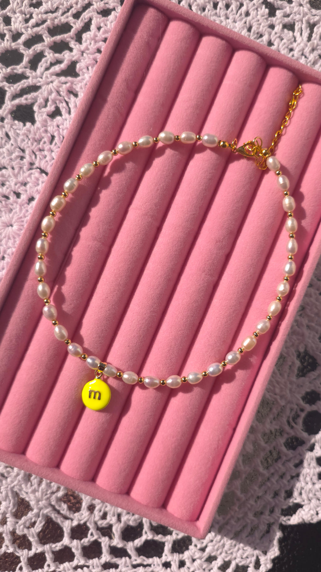 Natural Freshwater pearls choker with m&m's pendant