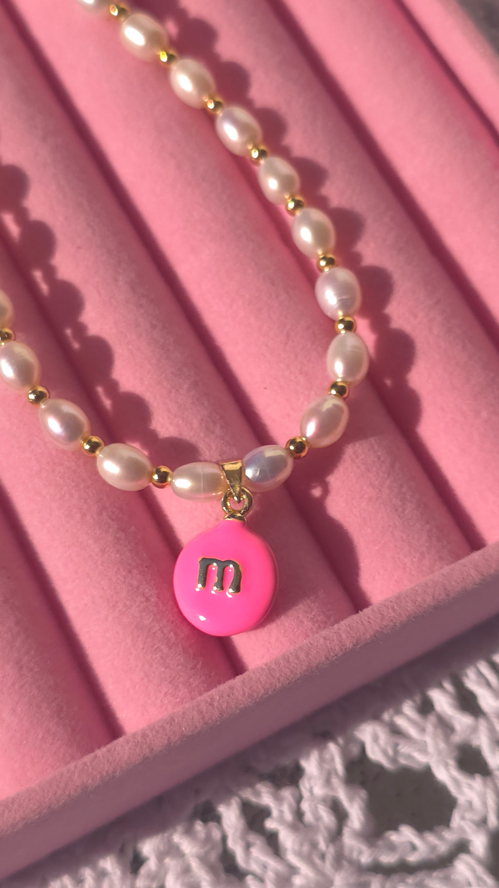 Natural Freshwater pearls choker with m&m's pendant