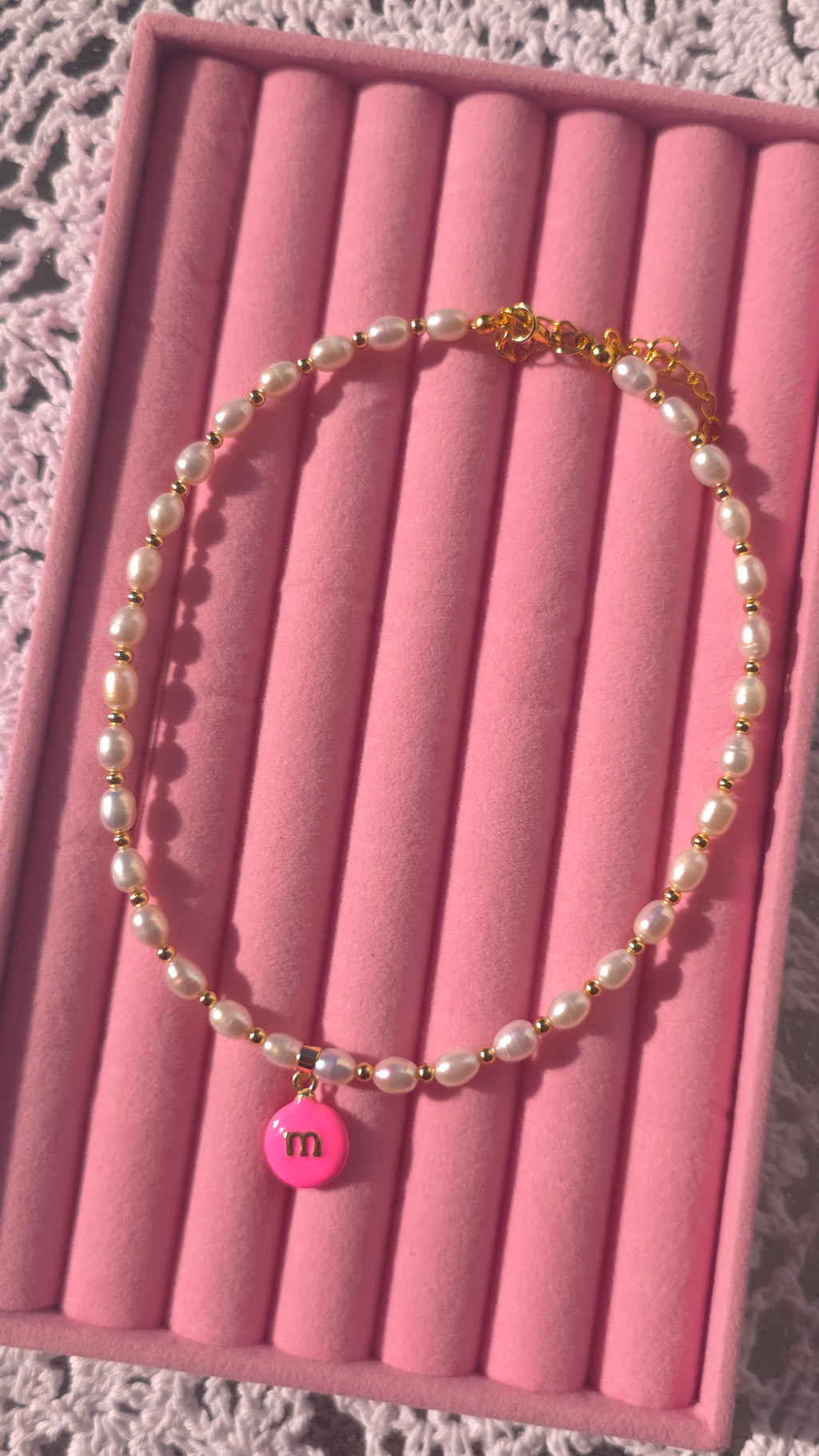 Natural Freshwater pearls choker with m&m's pendant